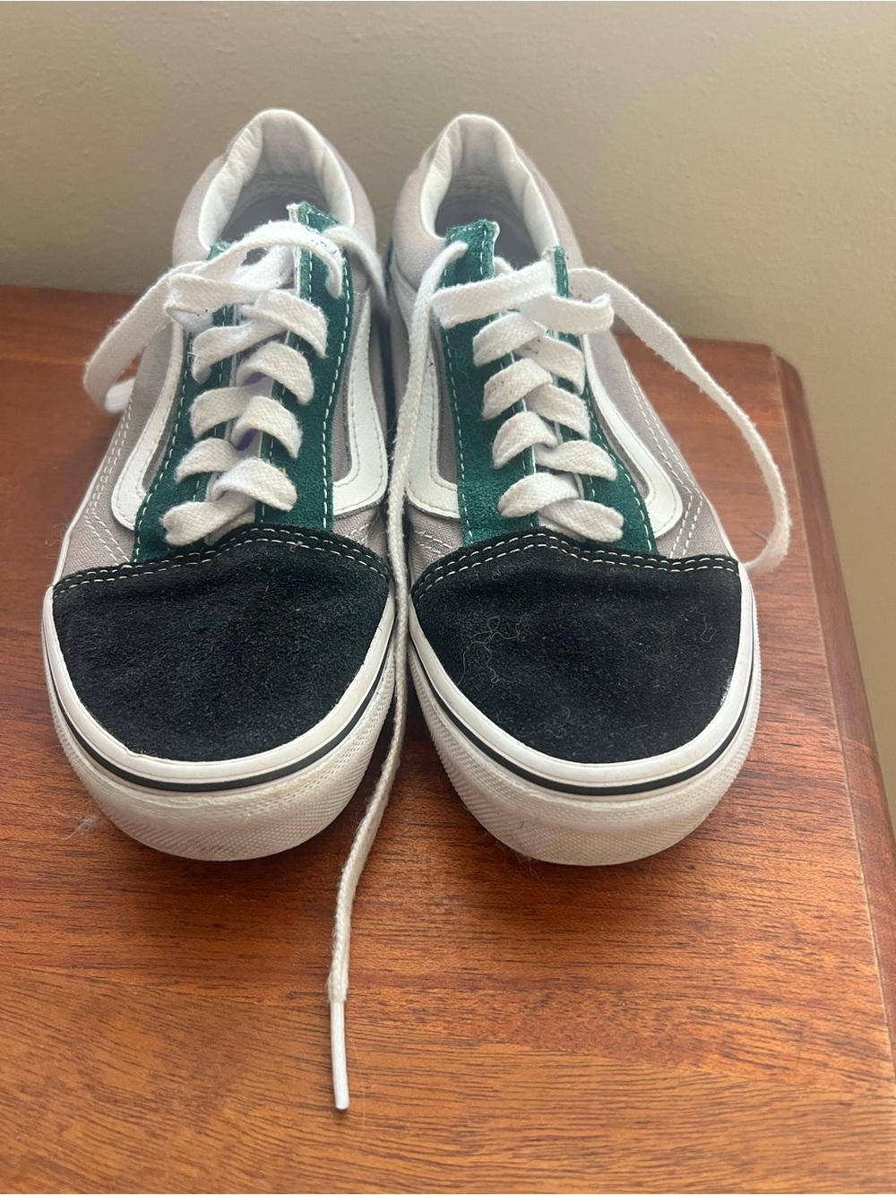 Vans Kids Black, Green & White Low-Top Sneakers